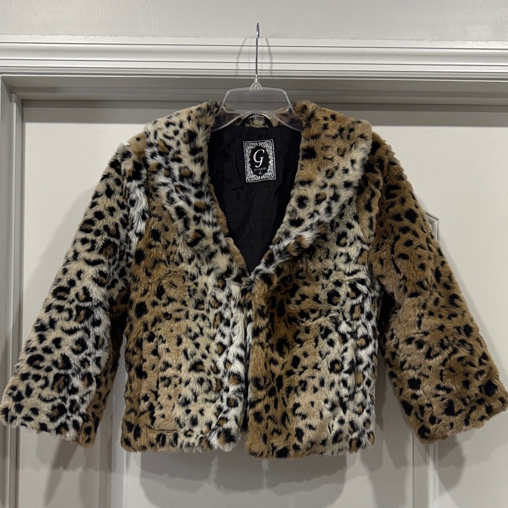 Guess Leopard Faux Fur Cropped Jacket